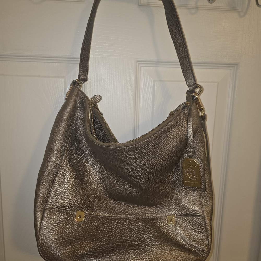 Ralph Lauren Metallic Brown Leather Shoulder Bag - Women's Hobo Tote